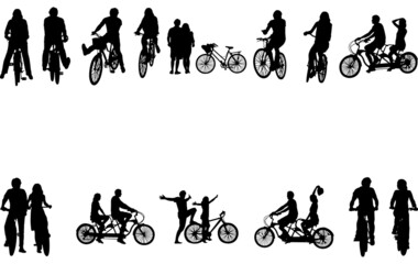 Obraz premium Couples Biking Silhouette Vector