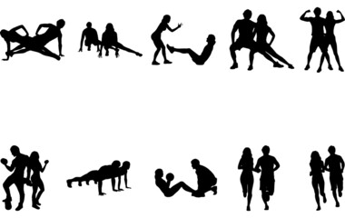 Fitness Couple Silhouette Vector 