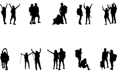Hiking Couple Silhouette Vector 