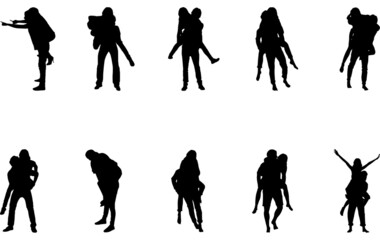 Couples piggybacking Silhouette Vector