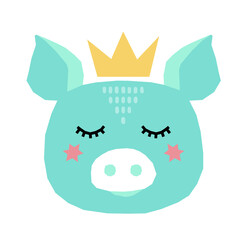 sleeping piganimal  character baby nursery element icon.