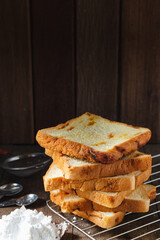homemade bread on a wooden table. wooden texture dark