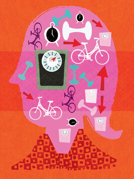 Woman&rsquo;s head thinking about exercise and dieting