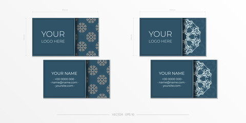 Vector Business Cards in Blue with luxurious light patterns. Business card design with vintage ornament.