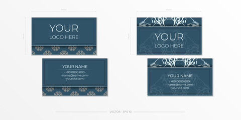 Vector Business Cards in Blue with luxurious light patterns. Business card design with vintage ornament.