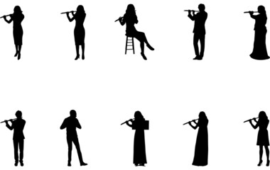 Flute Player  Silhouette vector cut files - obrazy, fototapety, plakaty