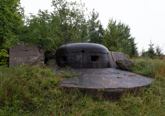 Filipow Drugi, Poland - July 15, 2021: A German bunker type Regelbau 111b. Strategic defence line...