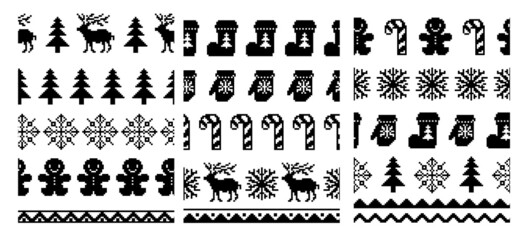 Obraz premium Seamless ornaments on the theme of the new year. Elements for decoration and design. Vector illustration.