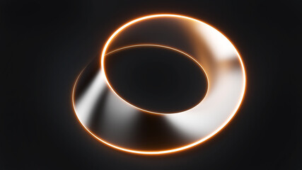 Mobius strip shape using silver material on line neonline black background,3d rendering
