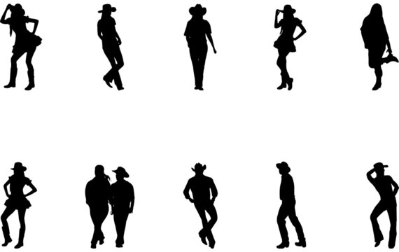 Country Line Dancing Vector Silhouette