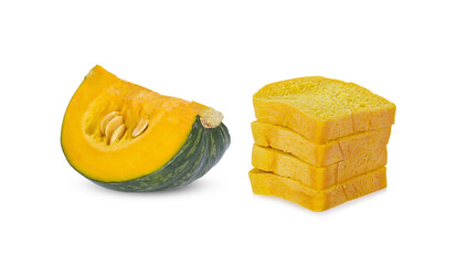 Pumpkin and pumpkin bread on white background