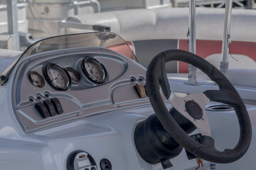 Close up of boat controls