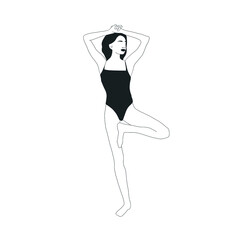Woman doing yoga. Girl practices  asana pose. Vector design flat character isolated on white background. Hand drawn art. 
