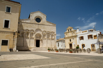 Fototapeta na wymiar The main plaza with the ancient Cathedral of Santa Maria della Purificazione in Termoli , Molise , Italy