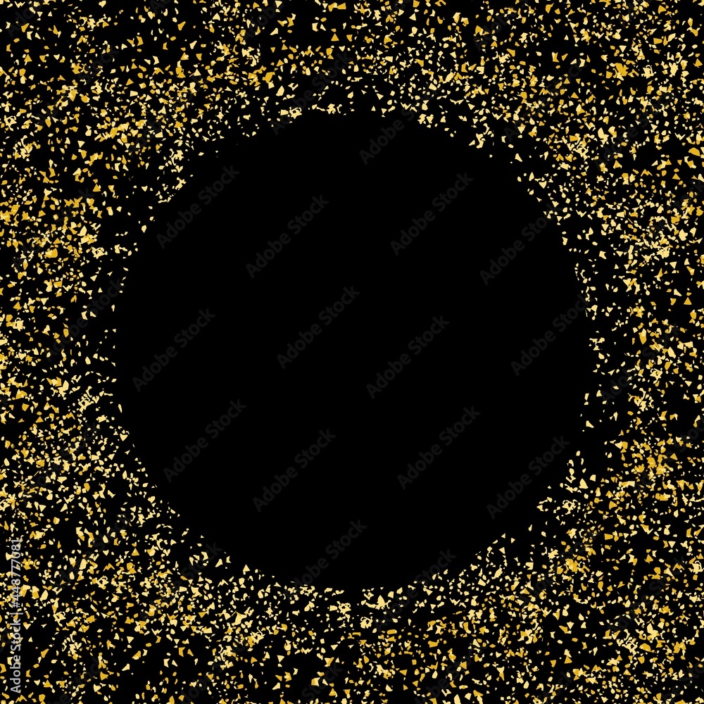 Poster golden splash or glittering spangles round frame with empty center for text. gold glittering circle 