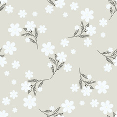 Fototapeta premium Chamomile pattern. Seamless background with white daisies on grey. Pattern for textiles, fabrics, bed linen, wallpaper. Decorative print for design with chamomile and daisies. Vector illustration