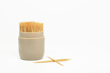 Group of Toothpick in container isolated on white background on with clipping path. Tableware.
