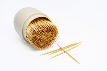 Group of Toothpick in container isolated on white background on with clipping path. Tableware.