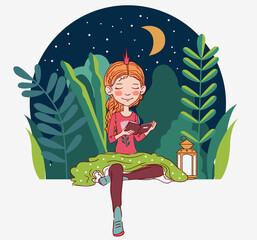 Cute little girl with crown reading a book. Beautiful princess
