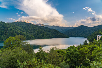 Fototapeta na wymiar View to highland lake Goygol in Azerbaijan