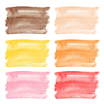 Colorful watercolor rectangle backgrounds, text frame templates set, collection. Horizontal brush stroke, smear watercolour shape with stains. Painted hand drawn artistic uneven edge texture. 