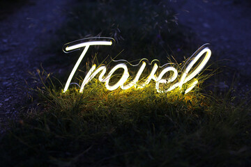 Yellow neon sign travel. Trendy style. Neon sign. Custom neon. Travel vibe.