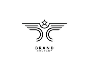 Obraz premium star bird logo. winged bird design with star head. black color line art concept.