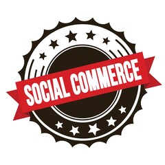 SOCIAL COMMERCE text on red brown ribbon stamp.