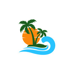 sunset beach logo icon design template vector