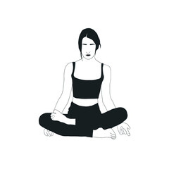 Woman doing yoga. Girl practices  asana pose. Vector design flat character isolated on white background. Hand drawn art. 