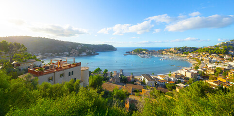 Beautiful harbour of Port de Soller, Mallorca, Balearic Islands, Spain