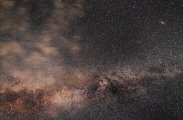 Beautiful bright milky way galaxy on the dark sttary sky. Space, astronomical background 