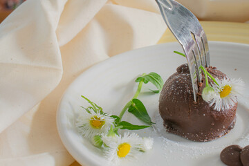 Chocolate candy with fork in it