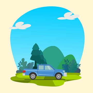 Colored car with nature background vector suitable for multiple purpose