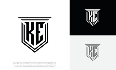 Initials KE logo design. Luxury shield letter logo design.