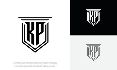 Initials KP logo design. Luxury shield letter logo design.