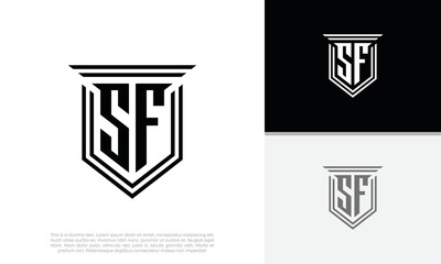 Initials SF logo design. Luxury shield letter logo design.
