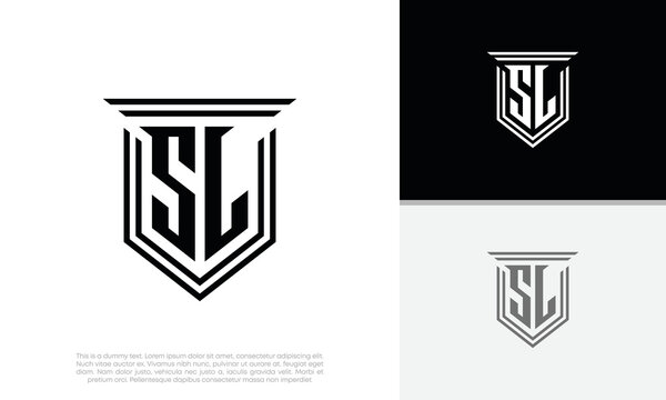 Initials SL logo design. Luxury shield letter logo design.