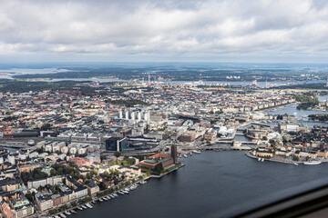 Fototapeta na wymiar An aerial view over Stockholm down town and its surroundings.