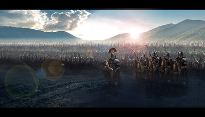 Roman soldiers and their general	
 - obrazy, fototapety, plakaty