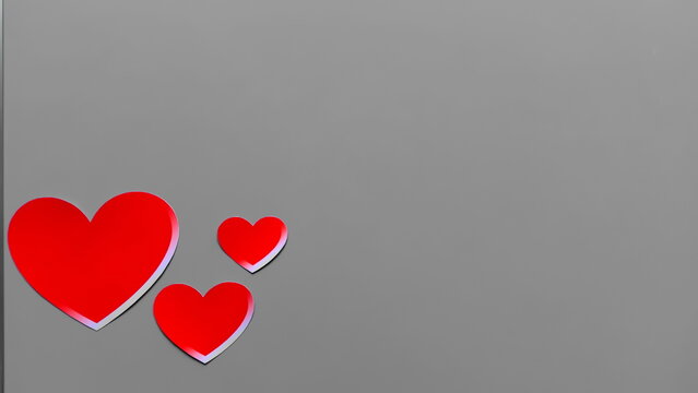 three red hearts on a gray background