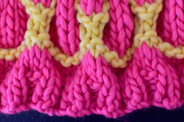 colourful hand knitting hand knit fabric in textured stitch and bright colours 