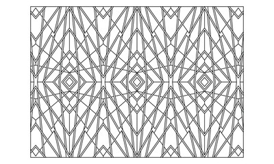 Landscape coloring pages for adults. Coloring-#339. Coloring Page of intricate intersecting and overlapping lines, geometric abstract line-art composition with diamonds repeats. EPS8 file.