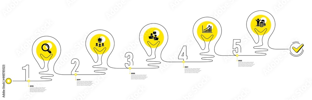 Poster lightbulb journey path infographics. business infographic timeline with 5 steps. workflow process di