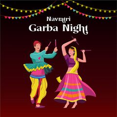 creative Navratri Graba mahotsav poster design, Indian couple playing Garba