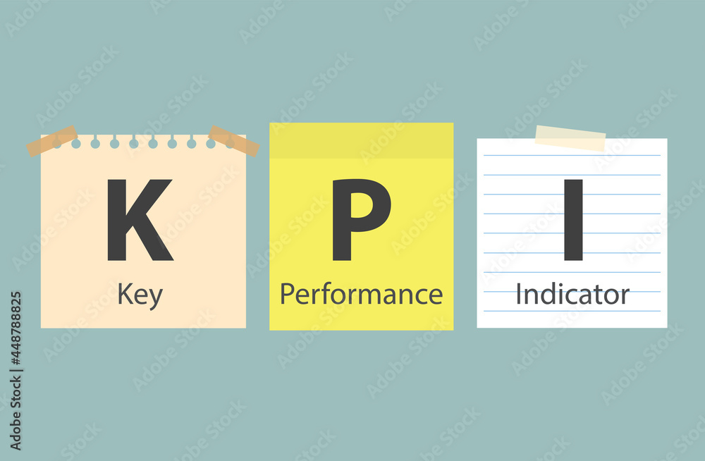 Poster kpi key performance indicator written on memory papers- vector illustration