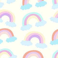 Rainbow seamless pattern. Cartoon pastel rainbow, vector seamless background.