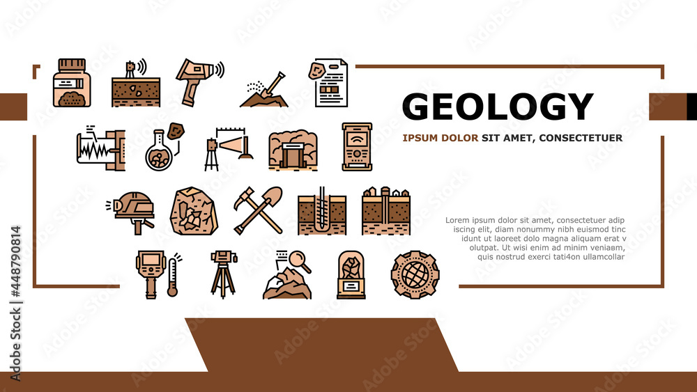 Poster geology researching landing web page header banner template vector. gyro theodolite and and laser le