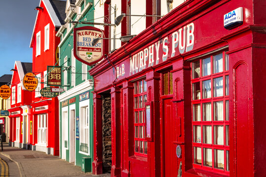 Dingle, Ireland - January 23, 2011: Traditional architecture of irish pubs in Dingle town, Ireland.