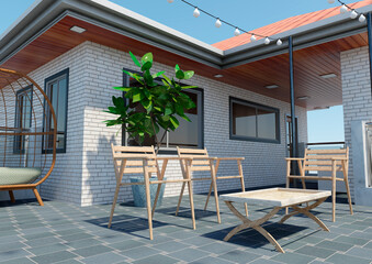 3D Rendering Modern Home Balcony